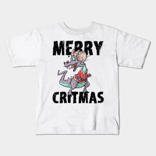 Critical Hit D20 Dice RPG Meme PnP Dragon Merry Critmas Gift Kids T-Shirt